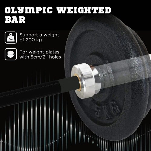 SPORTNOW 210cm Olympic Barbell Bar for 5cm Weight Plates, with Spring Clips, 19kg