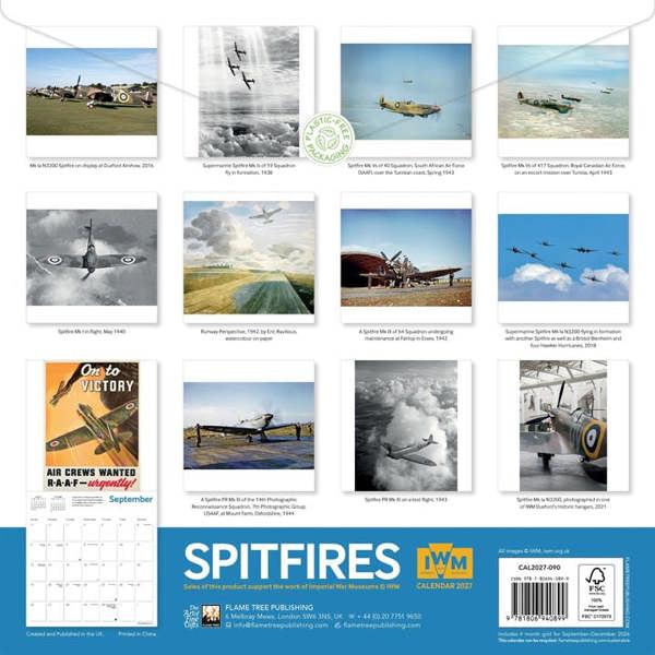 IWM, Spitfires Calendar 2027, Wall Calendars, Month To View, History & Literature, Gift