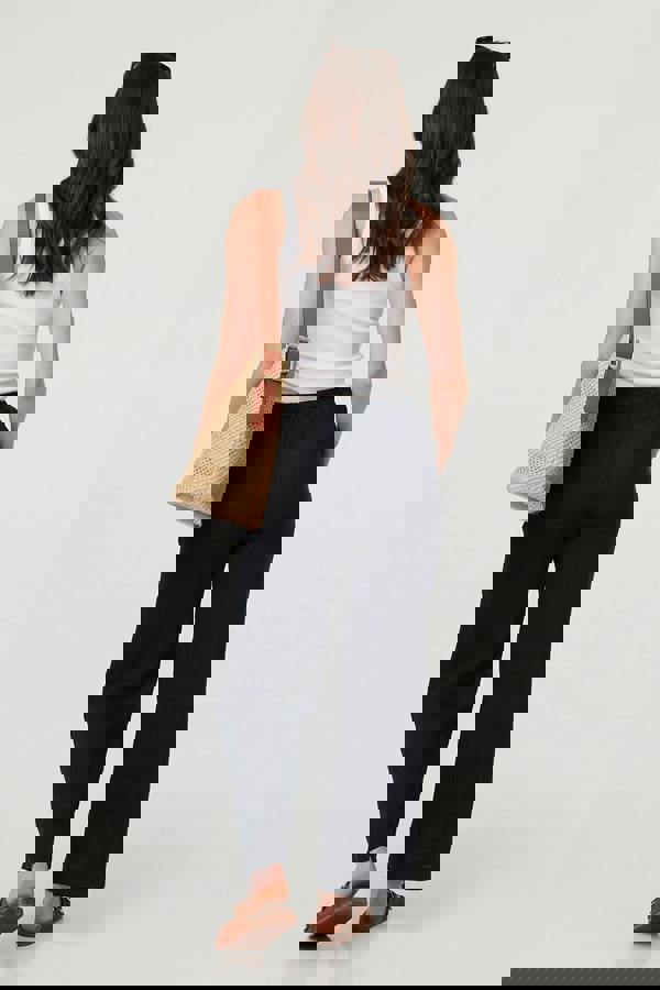 Navy | High Waist Wide Ankle Length Trousers