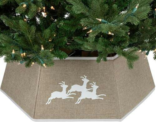26.8 Inch Hexagonal Fabric Christmas Tree Collar in Beige for a Neat Festive Finish image 3