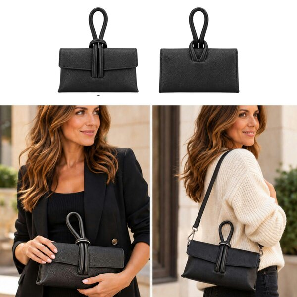 Love EMVY Italian Genuine Leather Knotted Loop Clutch & Shoulder Bag