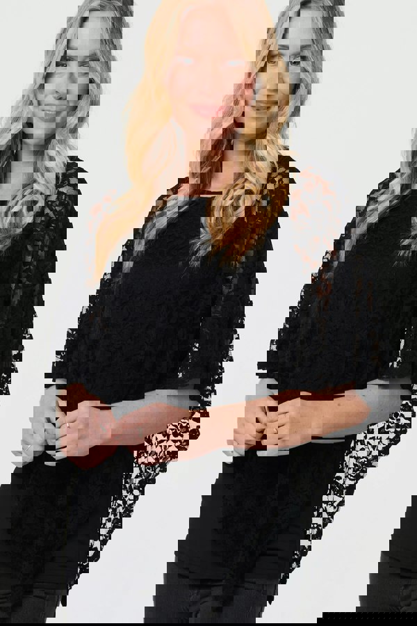 Black | Floral Lace Asymmetric Layered Top
