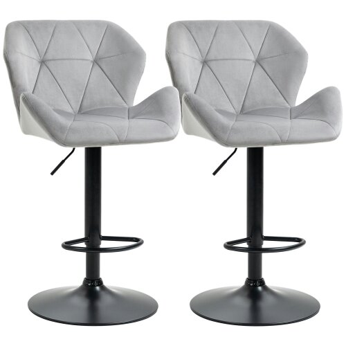 Wyld Haus Savi Velvet Grey Adjustable Swivel Bar Stools Set Of 2 With Sculpted Seat And Footrest