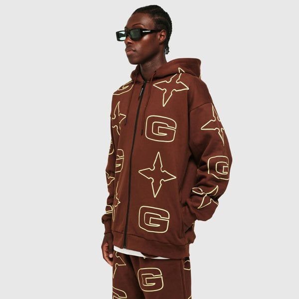 GVNMNT Clothing Co G* Zipped Hoodie - Brown / Cream