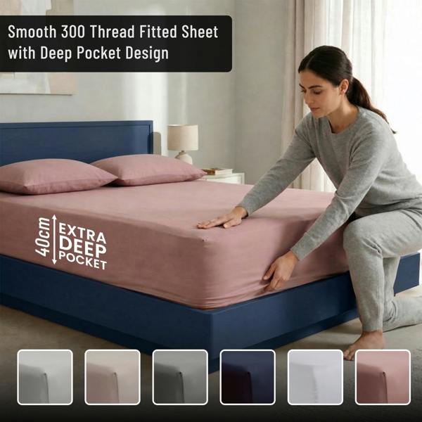 Smart Living 40cm Deep T300 Fitted Sheet Or Pillowcases - Blush Pink