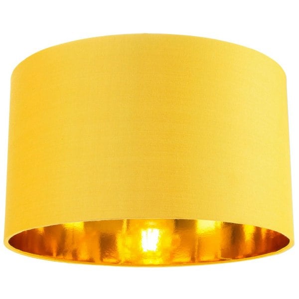Contemporary Ochre Cotton 14" Table/Pendant Lamp Shade with Shiny Gold Inner Image 1