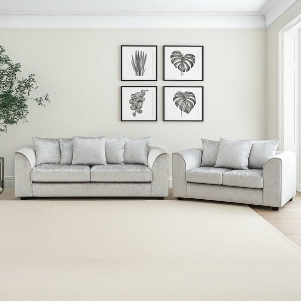 Furnishings For Less Crystal Crushed Velvet Sofa Suite Scatter Back