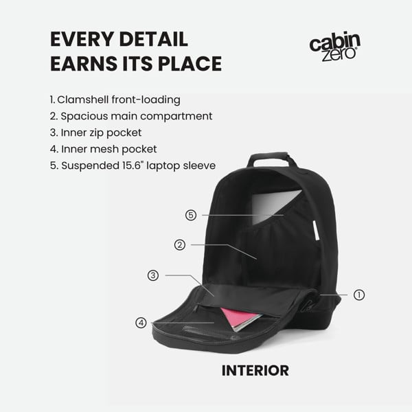 CabinZero Classic Cabin Backpack 36L, Carry On Travel Backpack for 5+ Day Trips, Lightweight & Durable