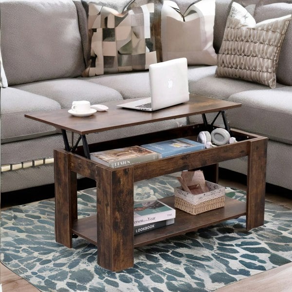 Rafaelo Mobilia Industrial Brown Lift Top Coffee Table With Hidden Storage