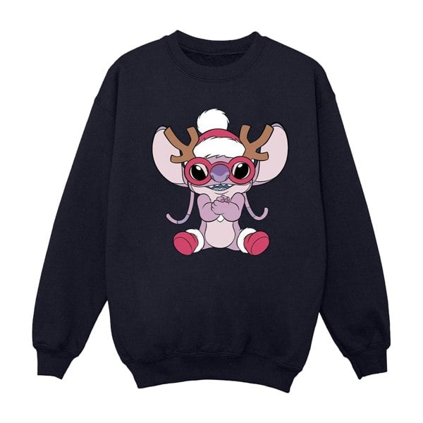 Disney Girls Lilo & Stitch Angel Reindeer Sweatshirt - Navy Blue