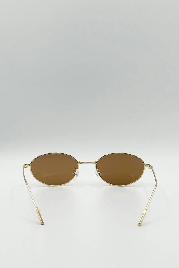 Metal Oval Cat Eye Sunglasses In Brown - svnx