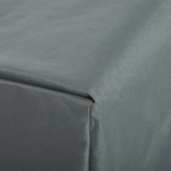 Grey protective cover corner seam and textured fabric weave detail