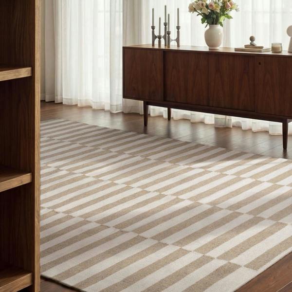 Vika Beige colour wool rug, textured pile, reversible rug, eco-friendly, hand-made rug.