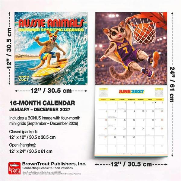 Aussie Animals Calendar 2027, Wall Calendars, Month To View, Animals, Gift