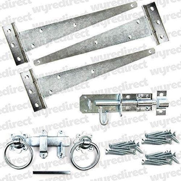 Gate Fitting Kit 12" Hinge Set Hinges Brenton Bolt Ring Latch Wooden Gate BZP
