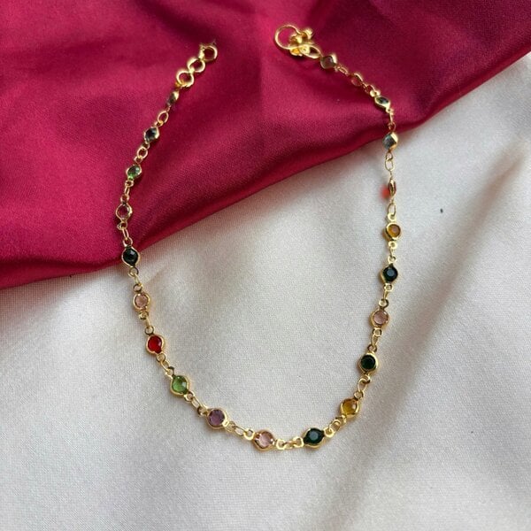 The Colourful Aura Golden Brass Rounds Multicolour Beads Foot Indian Payal Anklet
