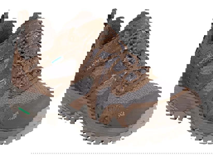 Karrimor Bodmin Low 6 Mens Walking Hiking Trekking Trainers, Brown and Grey outdoor footwear with reinforced toe cap, cushioned collar, and durable sole for trekking support.