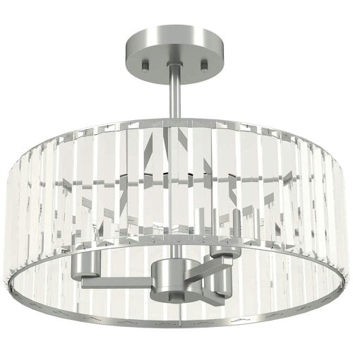 Bobobiy Crystal Ceiling Light Fixture, Semi Flush Mount Modern Crystal Chandelier Ceiling Light, E14 Base 3-Lights, Bulbs Not Included, Silver Tone