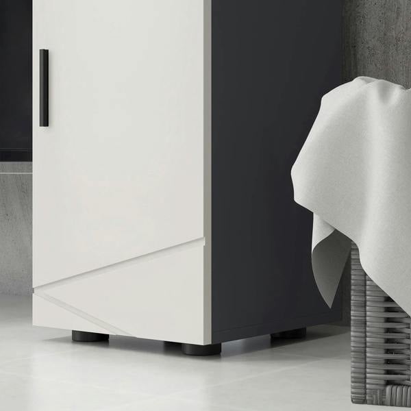 Grey and white slim bathroom cabinet base and lower door panel with handle