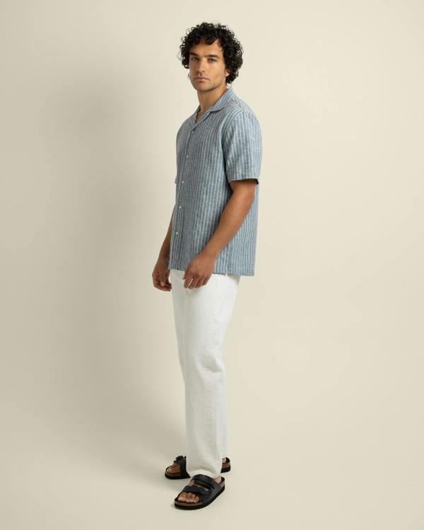 Larsson & Co Kare - Linen Blend Striped Short Sleeve Shirt