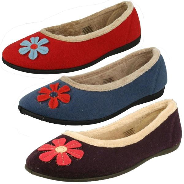 Padders Ladies Padders Wide Fitting Ballerina Slippers Happy