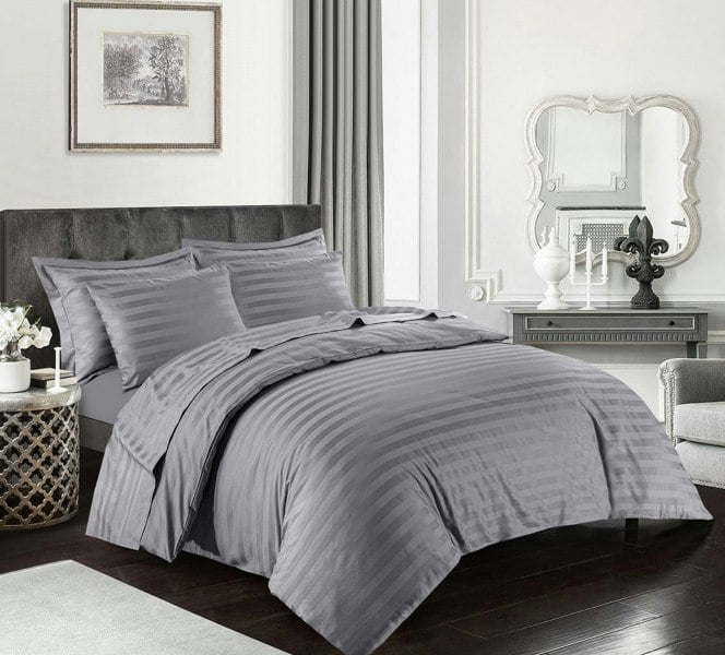 HomeSpace Direct Egyptian Cotton Duvet Cover Set 400 Thread Count Satin Stripe