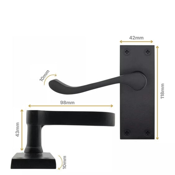EDH Door Hardware Matt Black Victorian Scroll Door Handles on Backplate – 118mm x 42mm