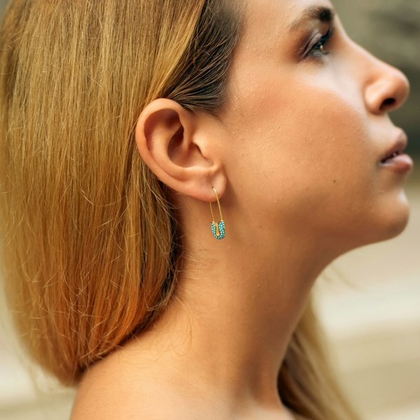 Spero London Turquoise Pave Safety Pin Earring Jewelled Sterling Silver