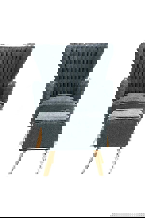 Living and Home Grey Brushed Fabric Stripe Curved Backrest Armchair with Footstool & Cushion