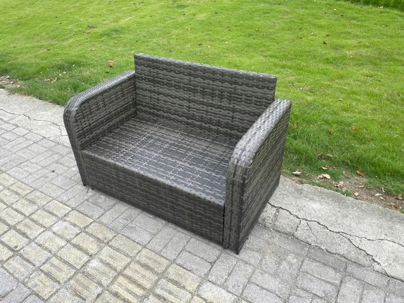 Fimous Rattan Garden Furniture Set 6 Seater Indoor Outdoor Patio Sofa Set with Coffee Table Loveseat Sofa Side Table Dark Grey Mixed