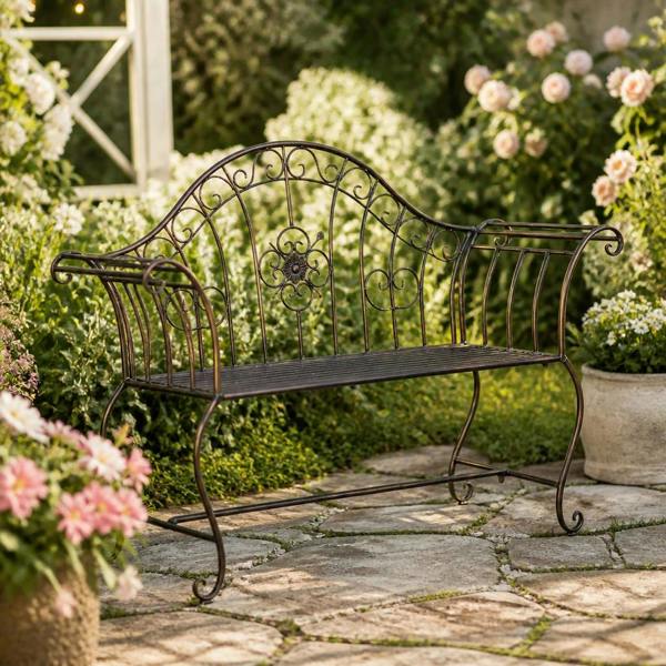 144CM GREEN/GOLD METAL BENCH