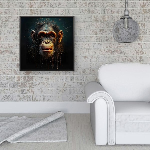 Warren Reed Splash Art Monkey Face Framed Canvas