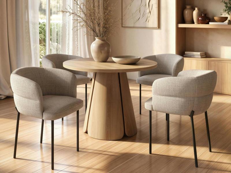 Ebony Oak Extendable Dining Set with 4 Elise Fabric Chairs Light Brown