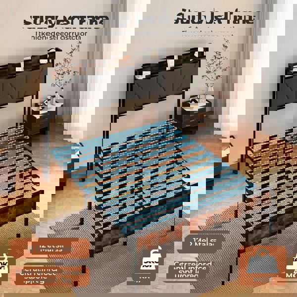 Levede Heavy Duty Bed Frame Metal Platform with Storage Headboard Single Double