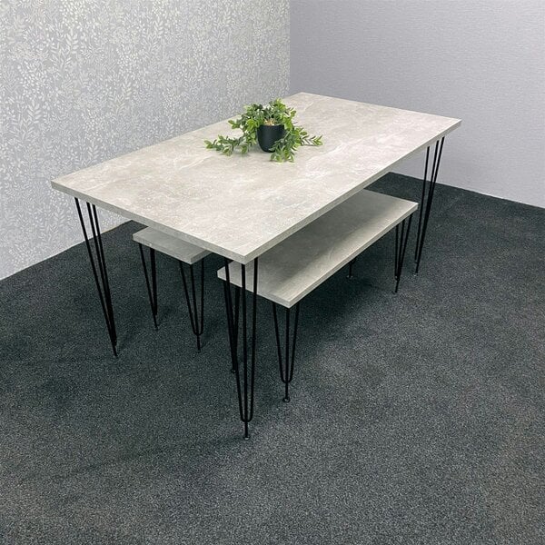 Kosy Koala Grey Dining Table with Hairpin Legs & 2 Matching Benches Set for Kitchen & Dining Room