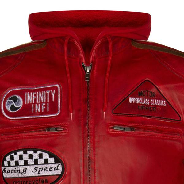 Infinity Leather Mens Racing Hooded Leather Biker Jacket-Detroit