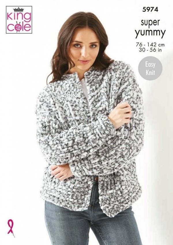 King Cole Super Yummy Knitting Pattern 5974, Sweaters, Cardigans for Women, 30 -56 Inches - Easy