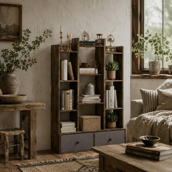 Wyld Haus Nero Wooden Brown 12 Compartment Storage Unit With Drawers