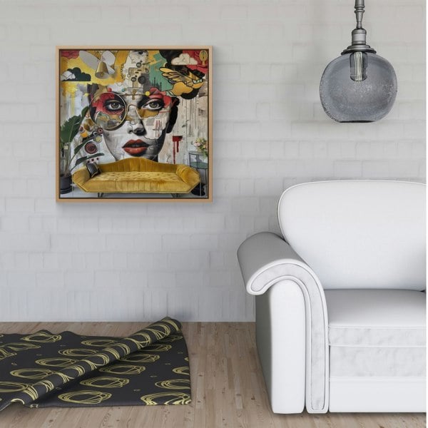 Warren Reed Abstract Face Behind Sofa Framed Canvas