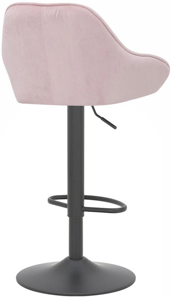 Lamboro Velluto Matt Black Velvet Kitchen Bar Stool, Height Adjustable Swivel Gas Lift, Padded Seat & Backrest, Matt Black Footrest, Pink