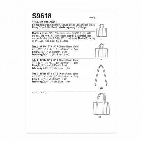 Simplicity Sewing Pattern 9618, Bags OS (One Size Only) - Intermediate