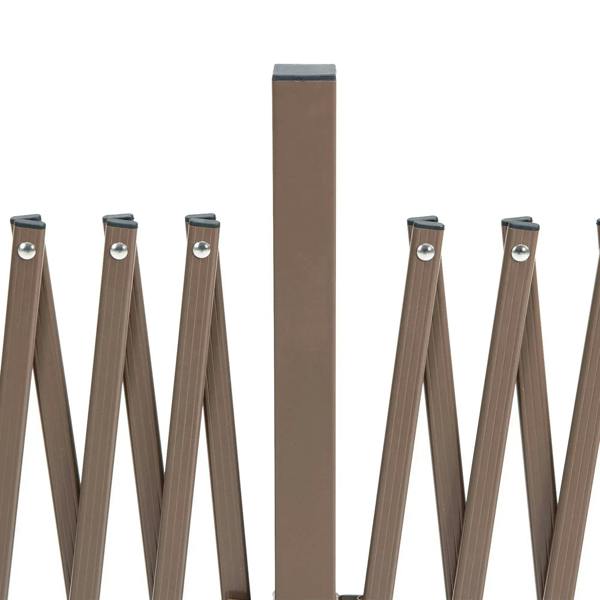 Dark brown vertical trellis bars with diamond lattice and metal fasteners