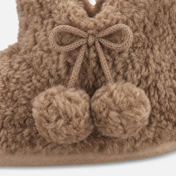 Totes TEXTURED FUR BOOTIE WITH POM POM Slipper Boots Slipper Boots   in  Brown
