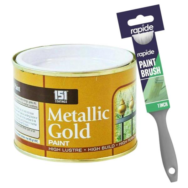 151 Metallic Gold Paint Tin 180ml With 1" Paint Brush