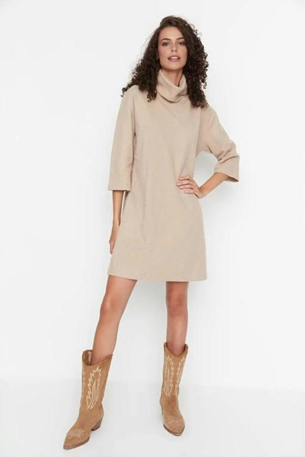 WOVCOR Turtleneck Long Sleeve Knit Mini Dress
