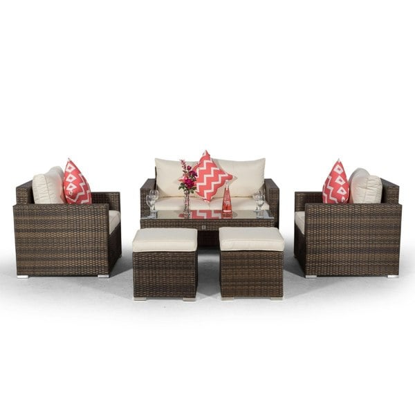 Giardino Sydney 4 Seater Rattan Sofa Set with Coffee Table and 2 Stools