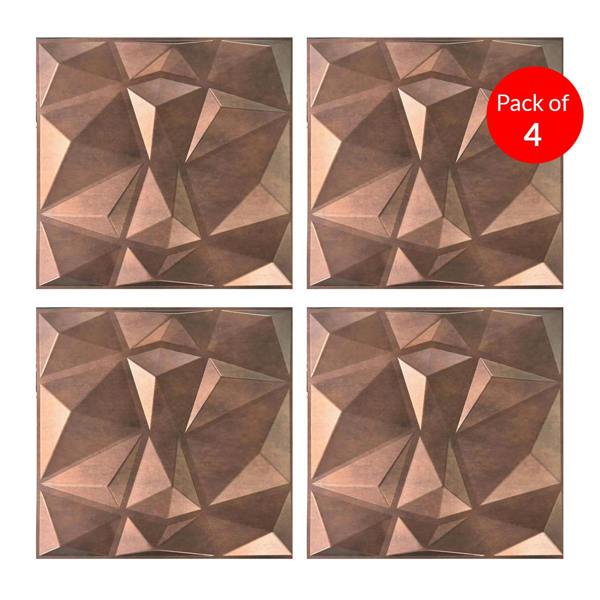 ENER-J 3D PVC Wall Panel, Faceted Diamond Design, Red Copper Rust, Size: 500x500x1mm | Pack of 4