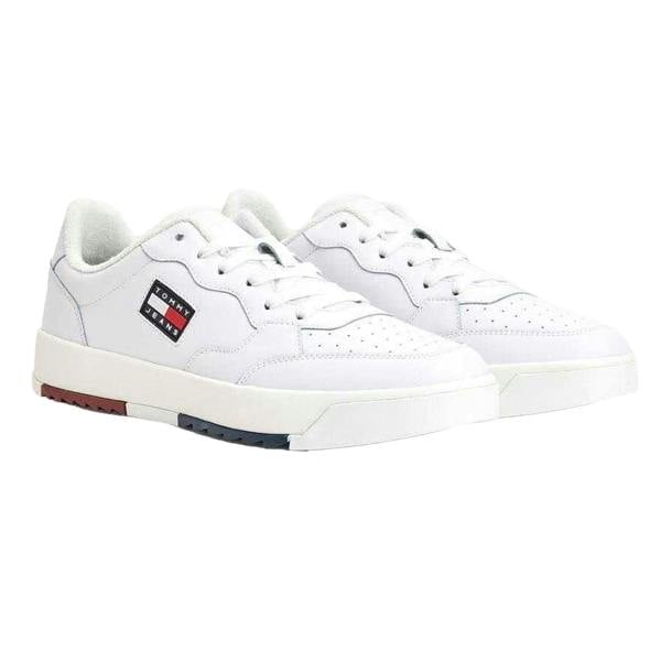Tommy Jeans Mens Leather Basketball Trainers - White - 