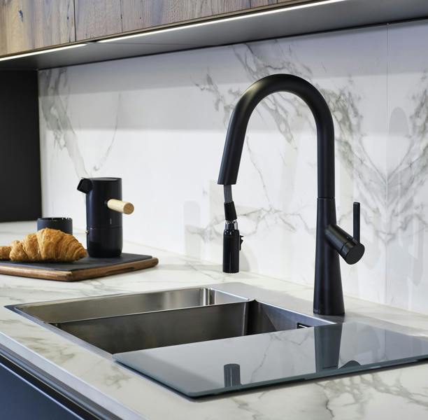 Riobel Ludik Mixer with Pull Down Spray Matt Black Kitchen Tap