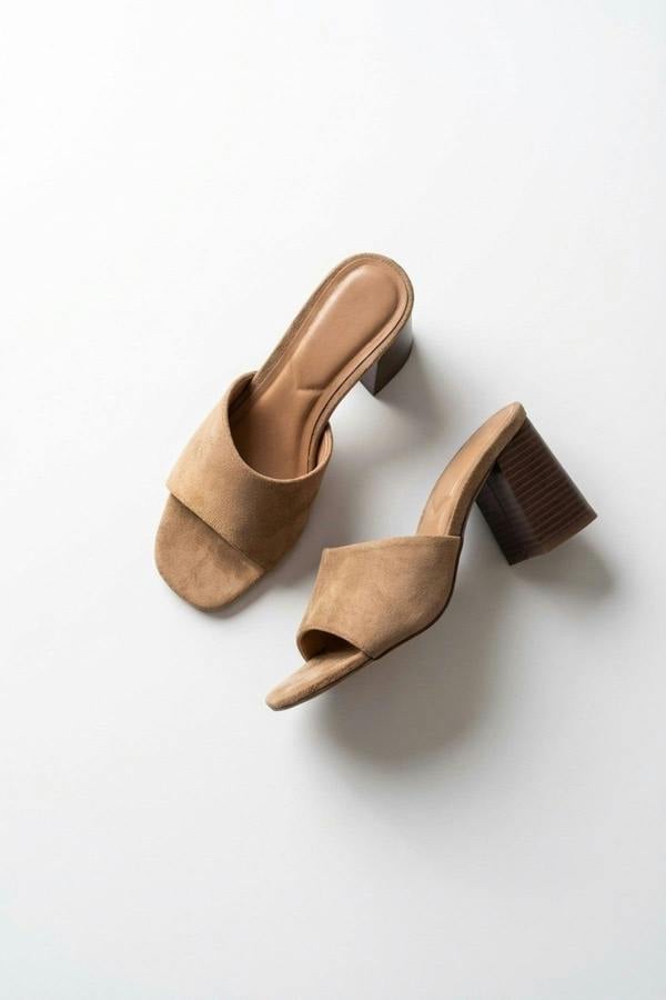 Rosa Womens Square Toe Block Heel Mules - Taupe_wb